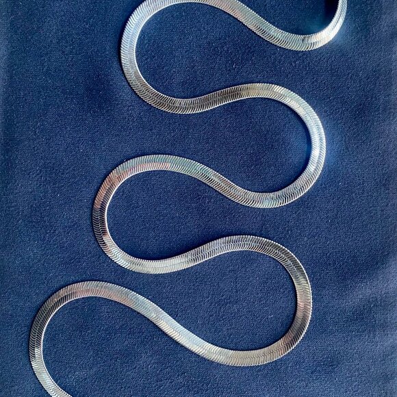 Herringbone Chain Necklace, Silver, 23.5" plus clasp. - Picture 1 of 11